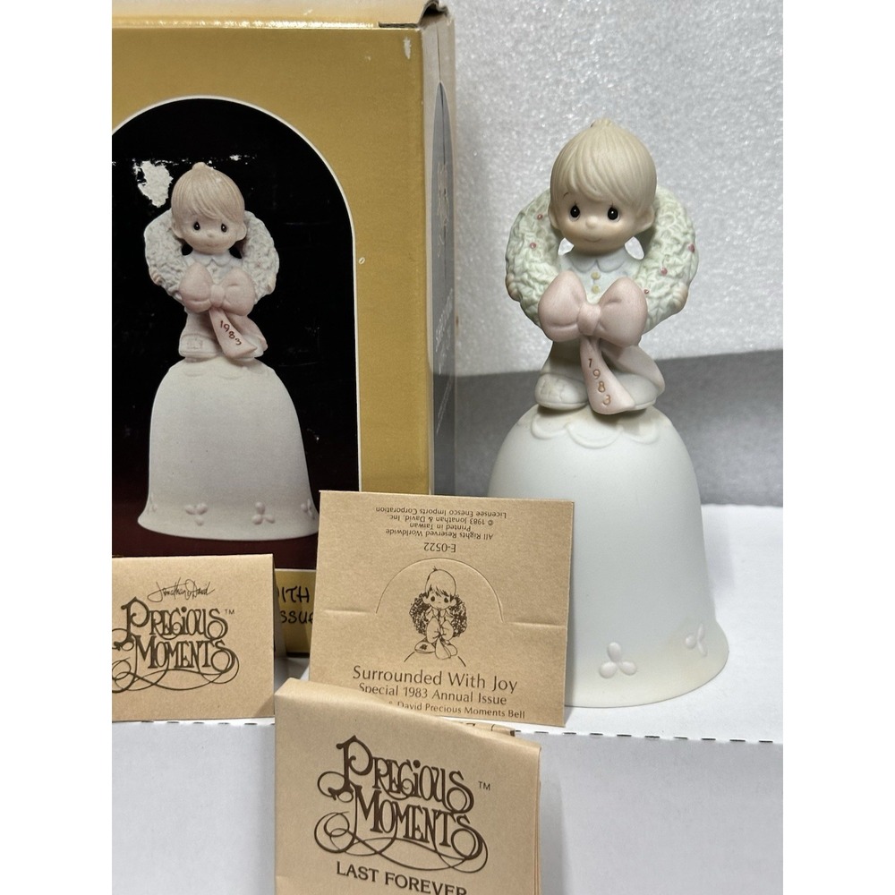 1983 Precious Moments Surrounded With Joy Porcelain‎ Bell E-0522 No Box